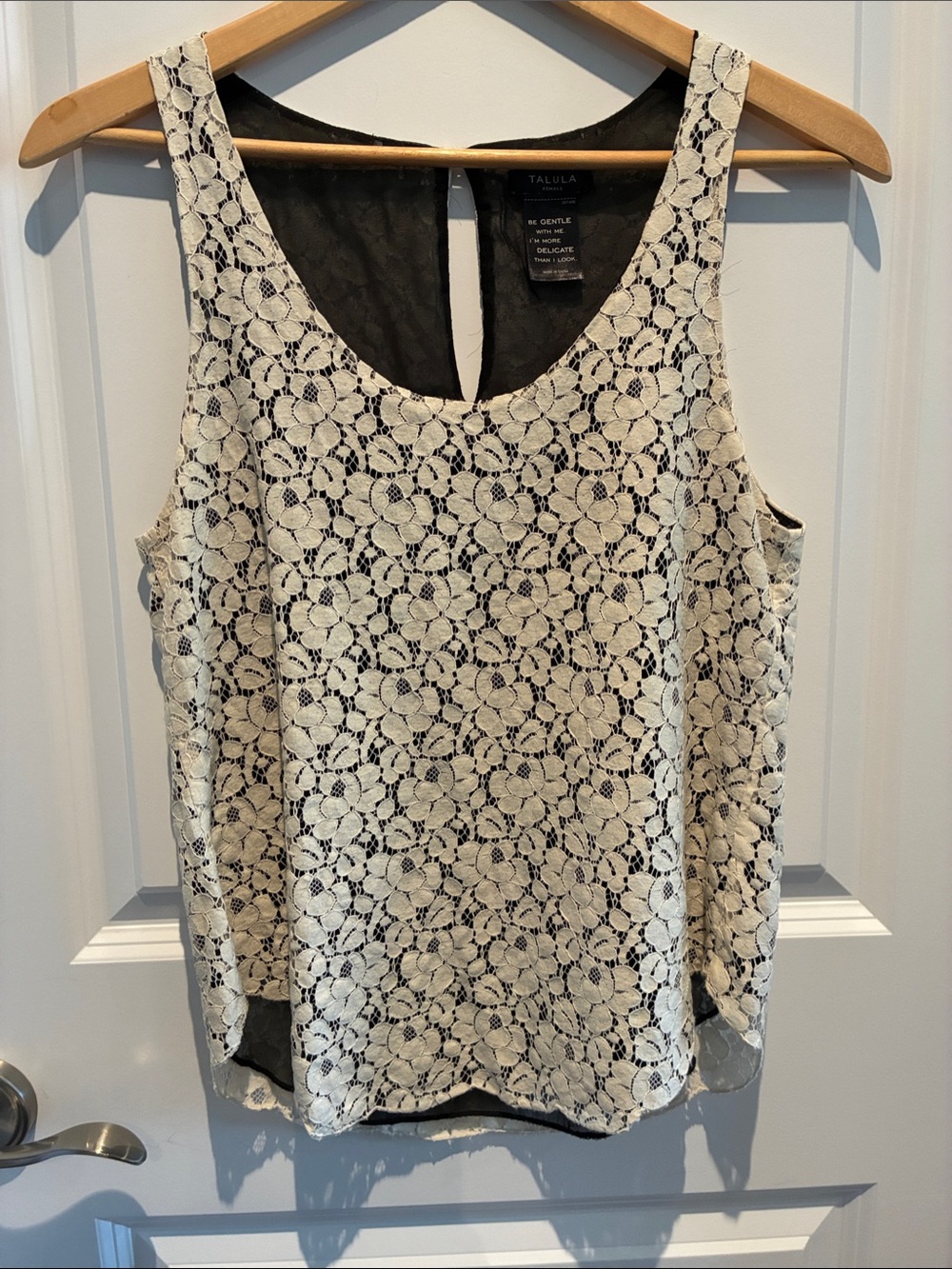 Aritzia Talula Ivory Lace Camisole with Black Underlayer